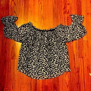 INC INTERNATIONAL CONCEPTS Black & White Animal Print Off-Shoulder Blouse Size L